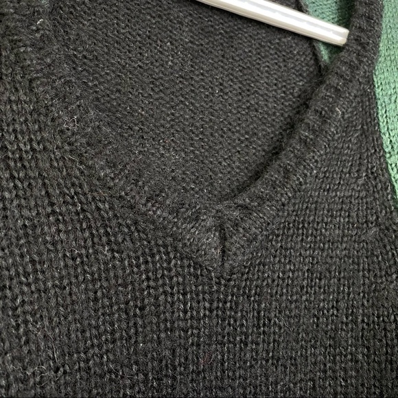 Mango Colorblock V-Neck Wool Blend Sweater High Low Drop Sleeve Gray Green Black - Picture 3 of 15